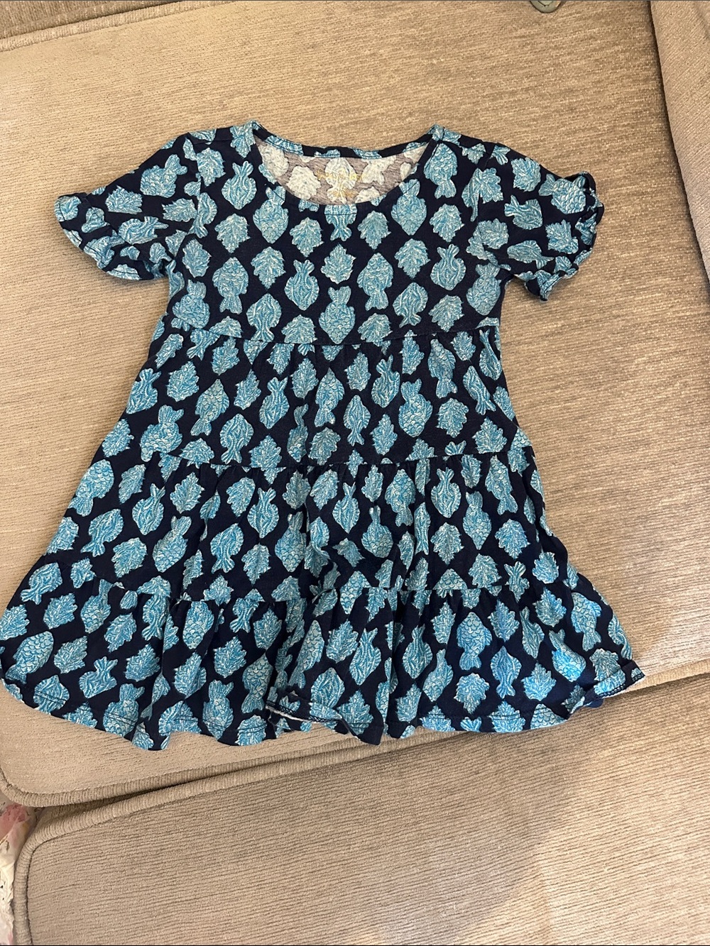 Lilly Pulitzer Navy Geanna Dress with Light Blue Leaf Print